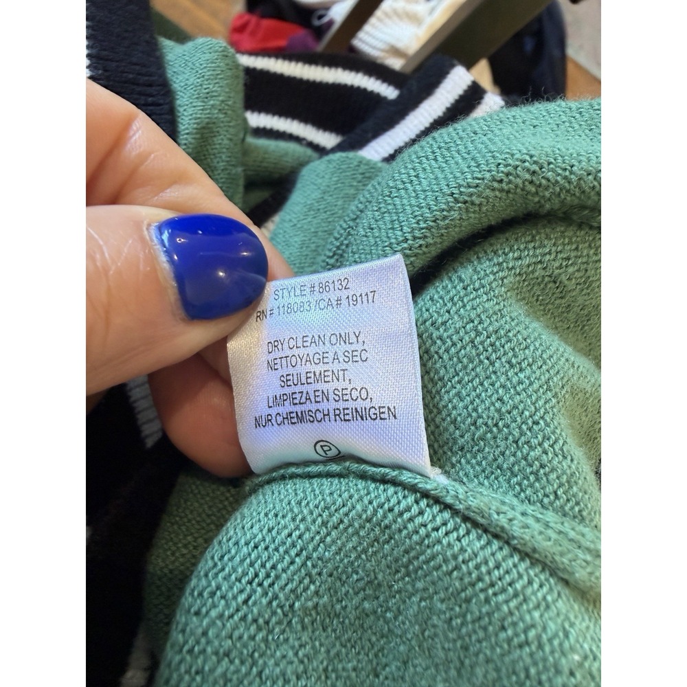Minnie Rose Tennis Club Print Cardigan Sweater  Golf Green Cotton Cashmere S - Picture 13 of 15